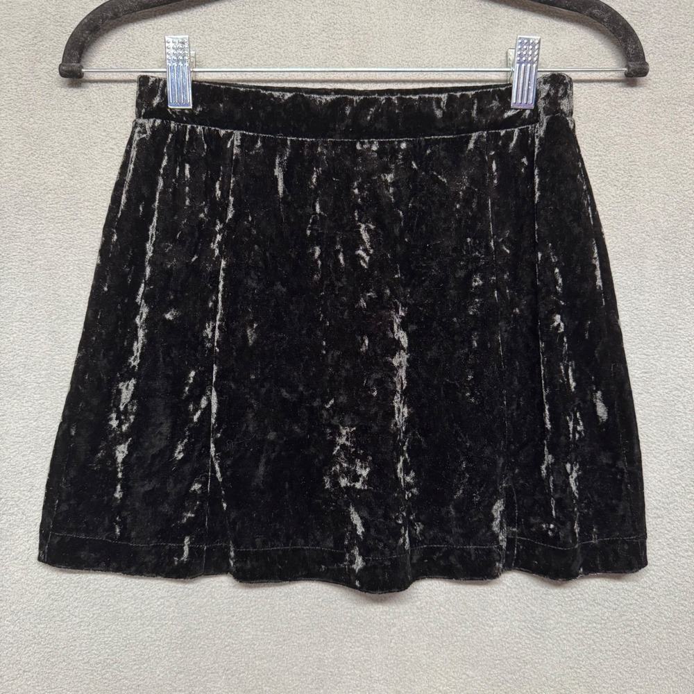 Whimsigoth Black‎ Crushed Velvet Mini Skirt S Gothic Boho Festival Party